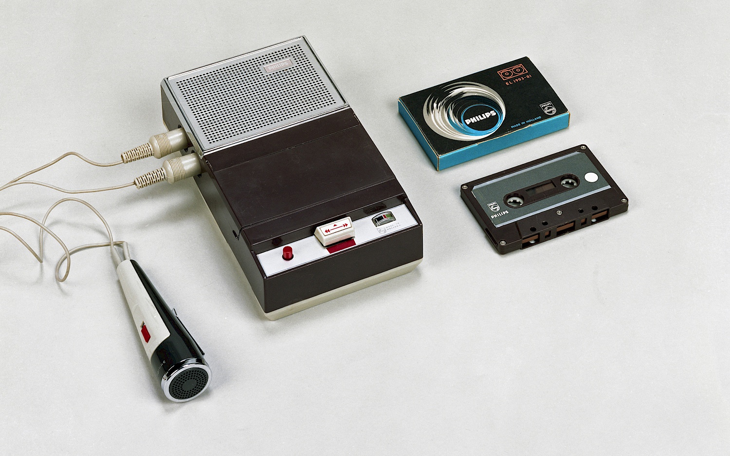 In August 1963, Philips introduced its first compact cassette recorder at the  Funkausstellung (Radio Exhibition) in Berlin
